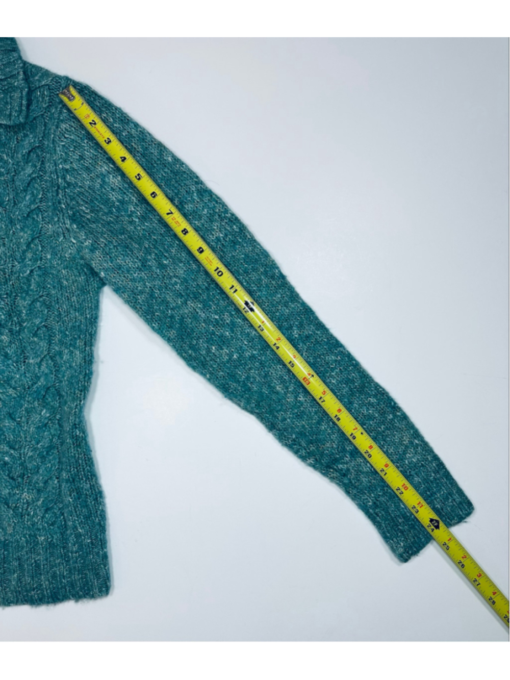 L.L.Bean Teal Cable Knit Button Shawl Collar Cardigan Sweater Women’s Medium - Picture 4 of 11